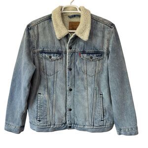 Levi's Type III Sherpa Denim Trucker Jacket Mens XL Blue Wash Snap Closure Work